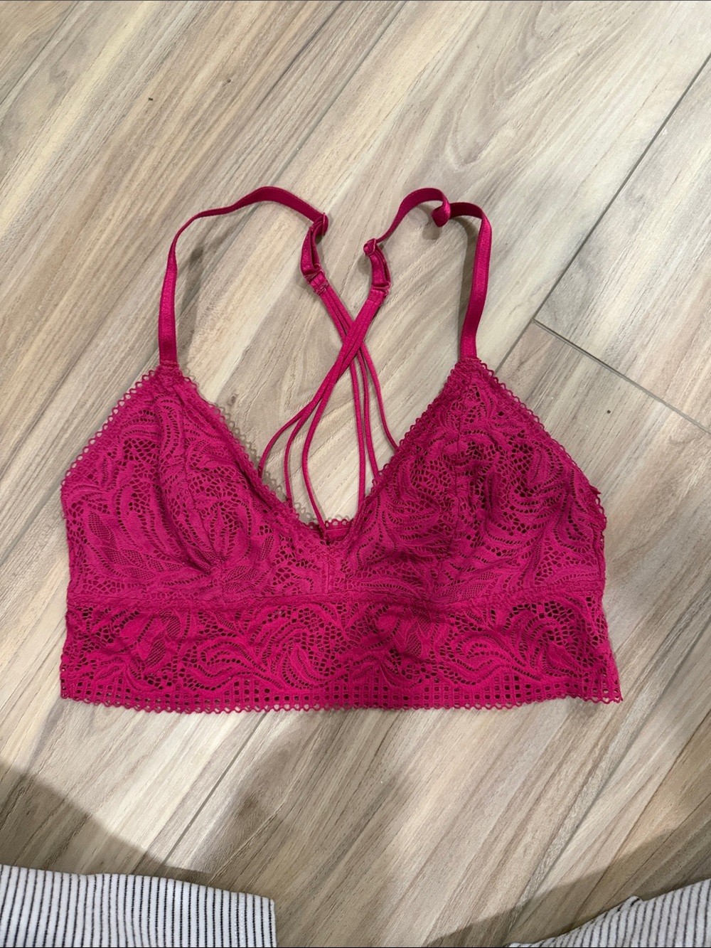 Lace Bralette with Strappy Back - Fuchsia